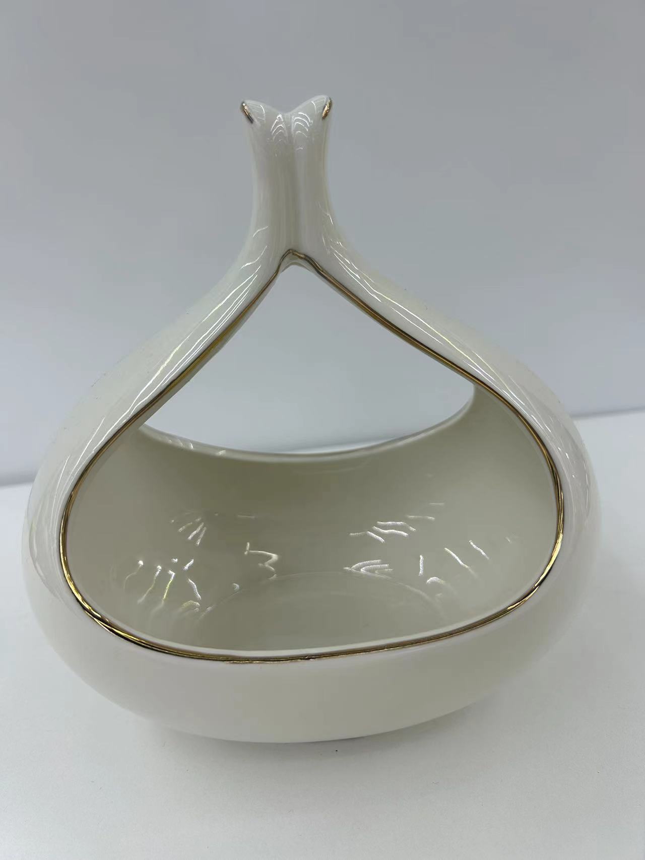 新款可爱提手糖果缸水果篮干果篮金边带花两个尺寸爆款茶几收纳陶瓷提篮详情图2