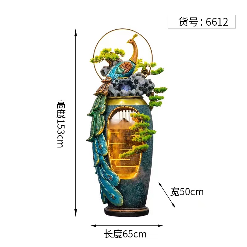 树脂假山流水喷泉落地摆件孔雀风车水轮加湿器鱼缸客厅办公室家居装饰摆件