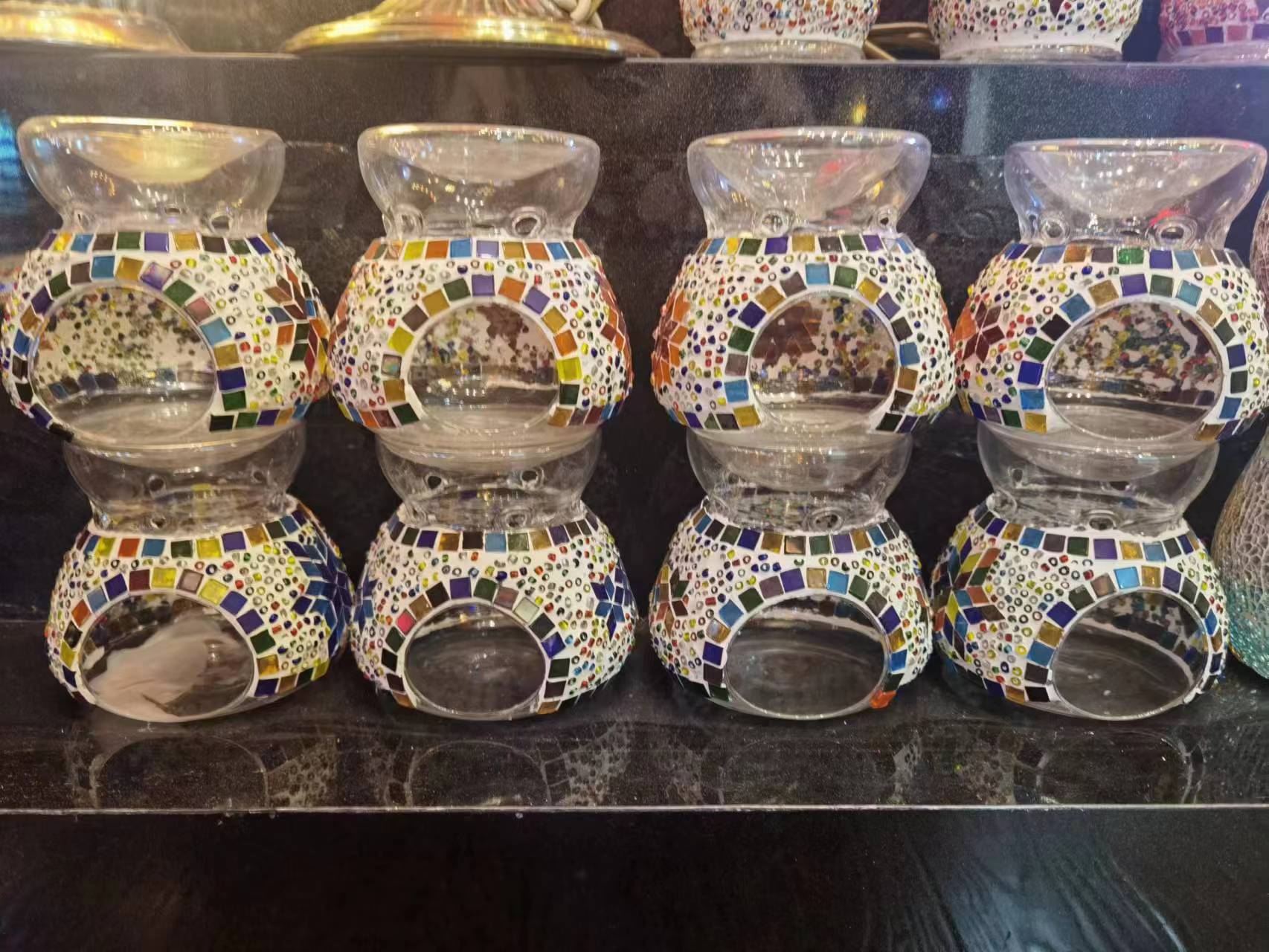 马赛克工艺/玻璃烛台/小香炉白底实物图