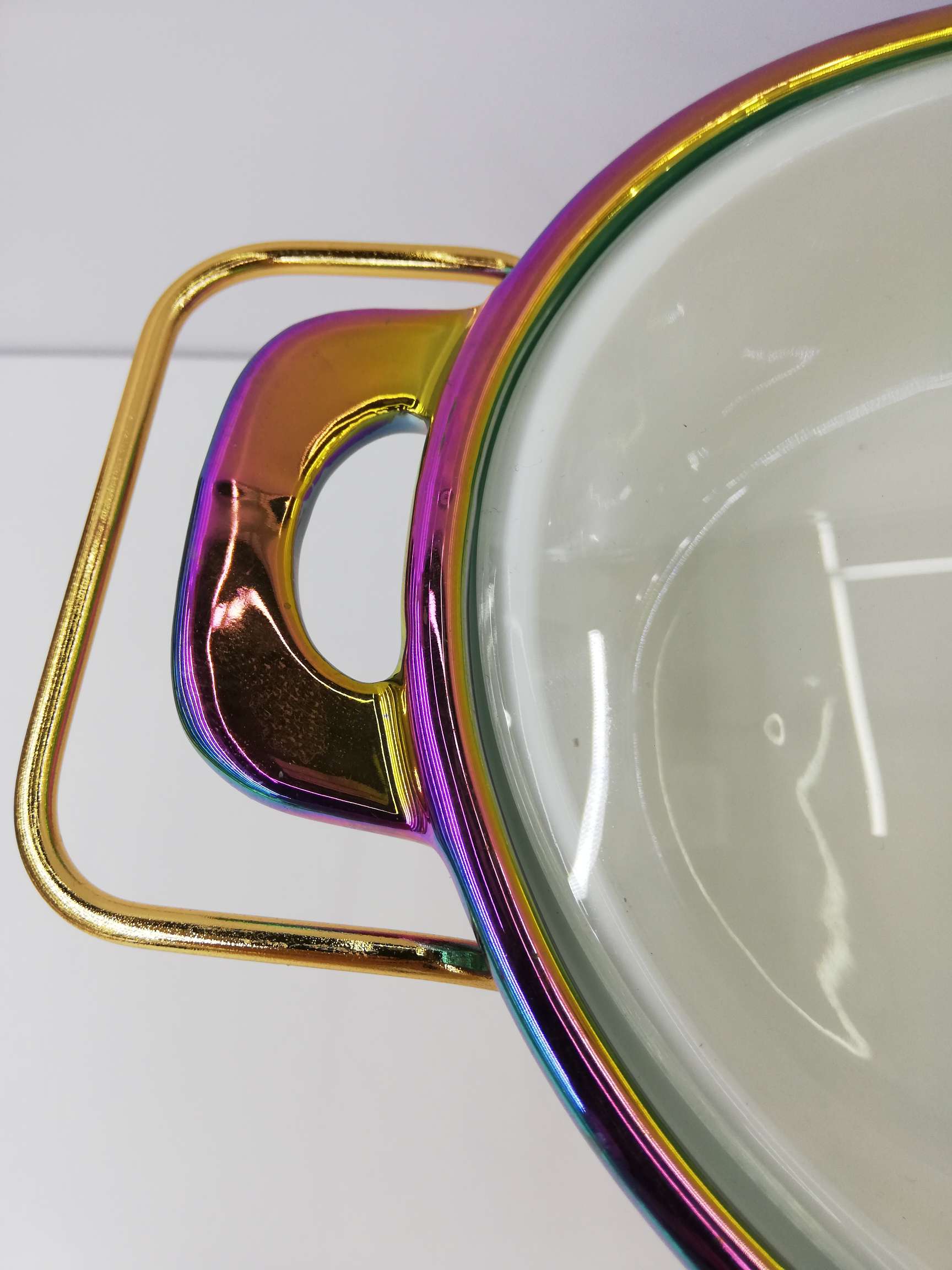 新款网红爆款七彩镀金汤锅带金色铁架13寸椭圆形陶瓷汤锅详情图4