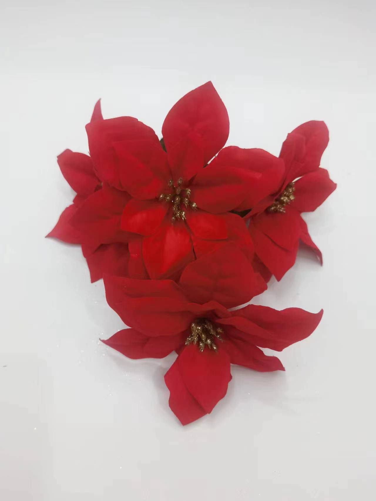 老六角/5头鲜红绒布  带金粉芯  圣诞花