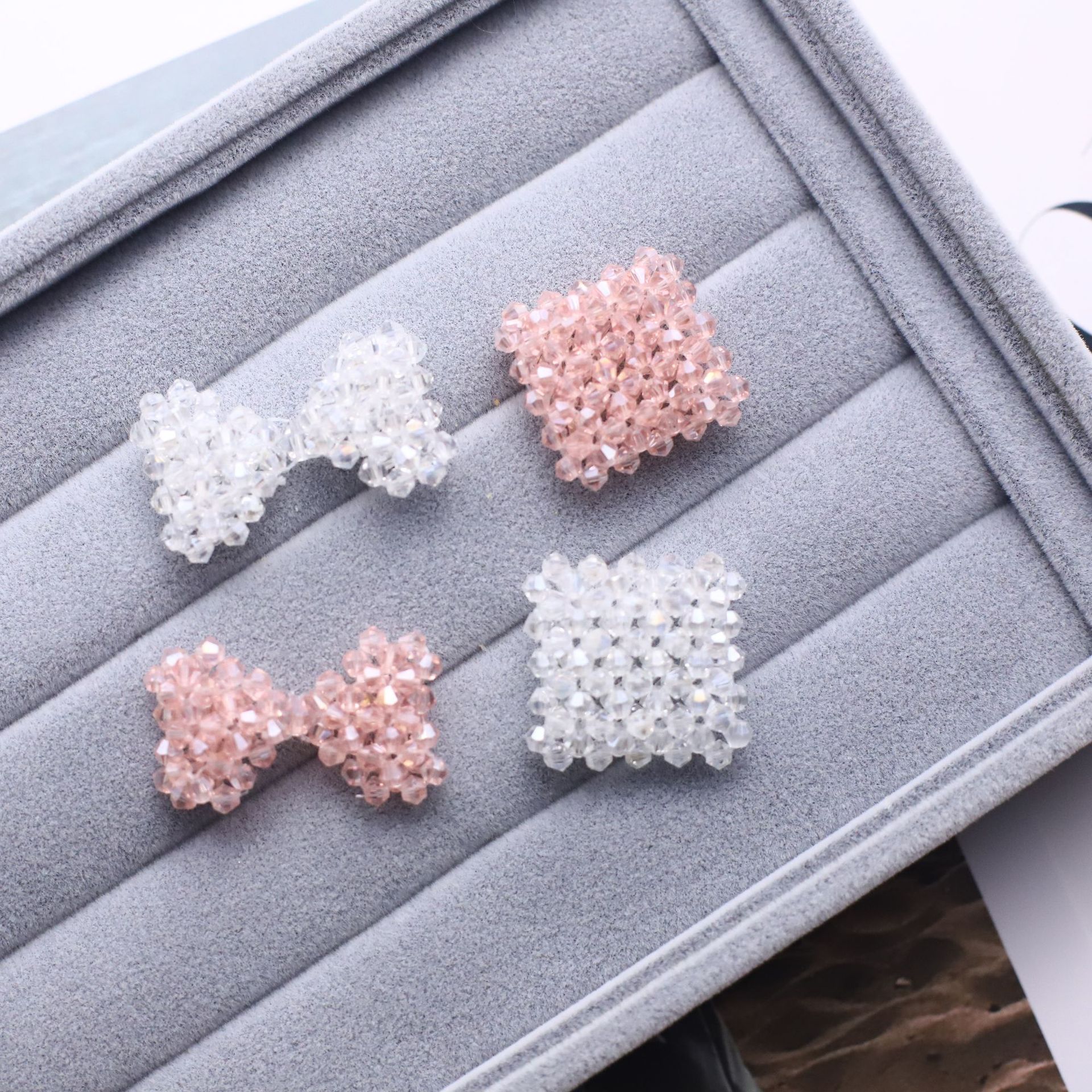 手工串珠蝴蝶结正方体耳饰半成品服装辅料饰品配件耳钉材料详情5