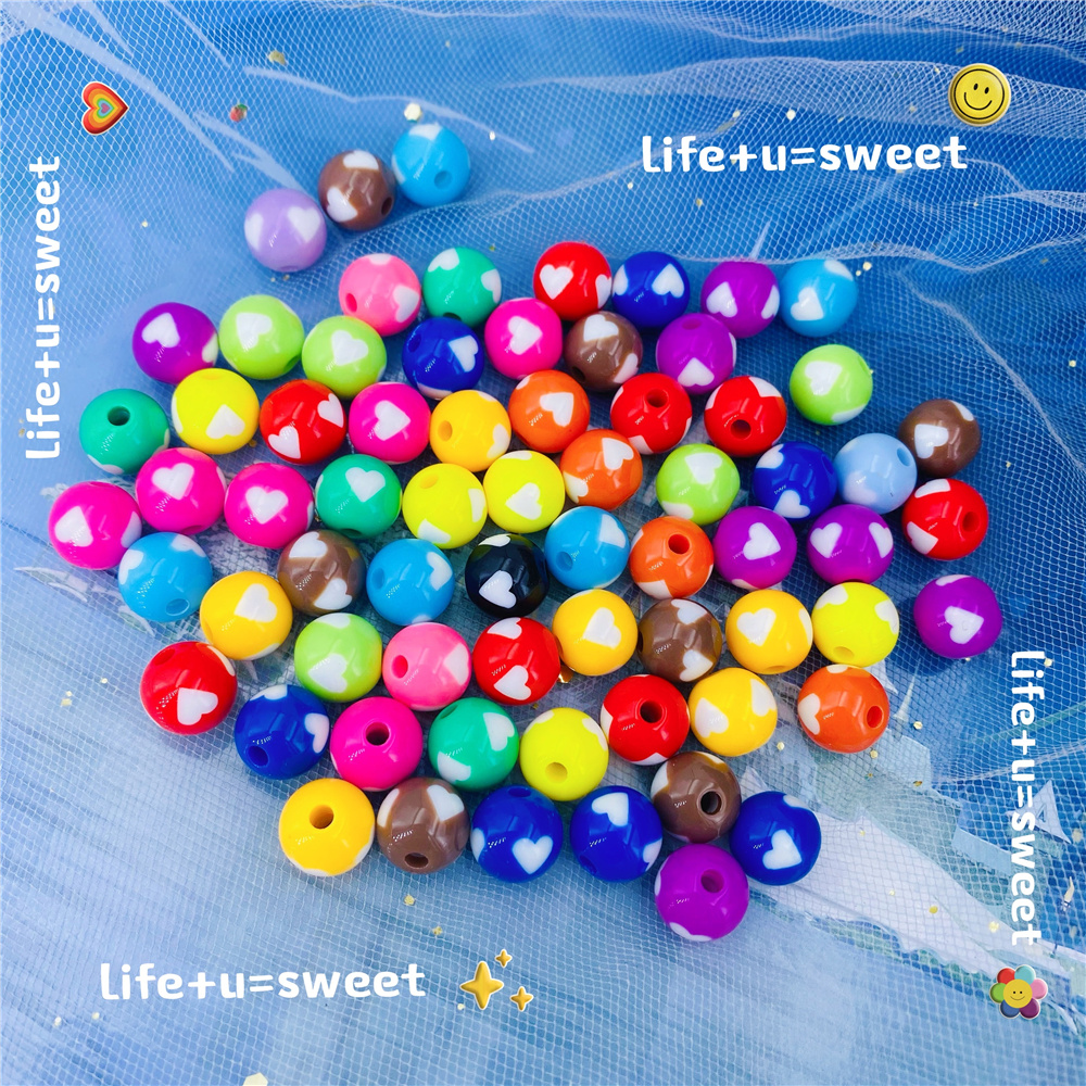 16MM acrylic heart-shaped round beads, solid color candy color, two-color straight hole beads, loose beads, string beads, DIY jewelry accessories wholesale