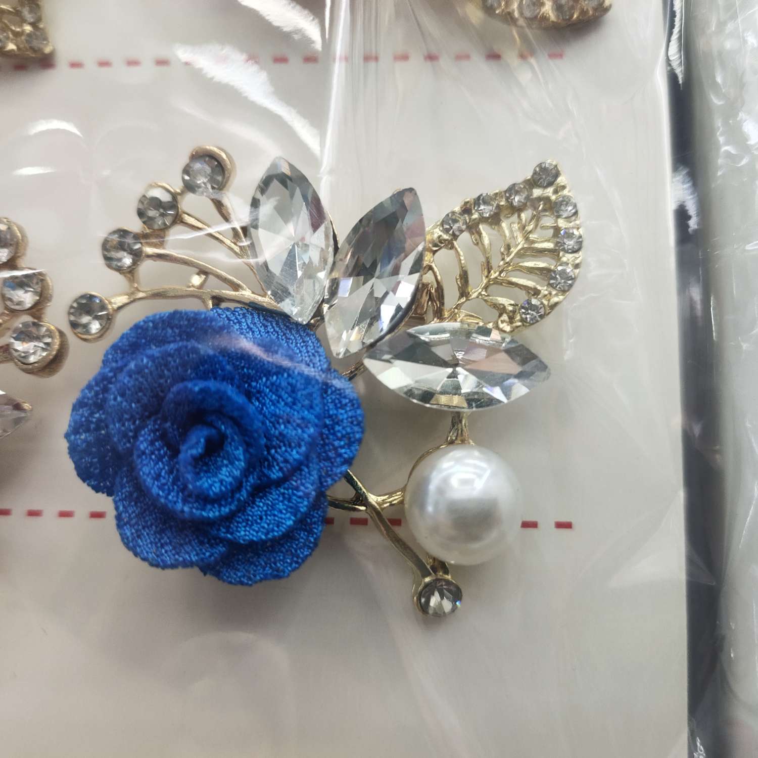Brooch Flowers Lake Blue, Bright Red, White details Picture