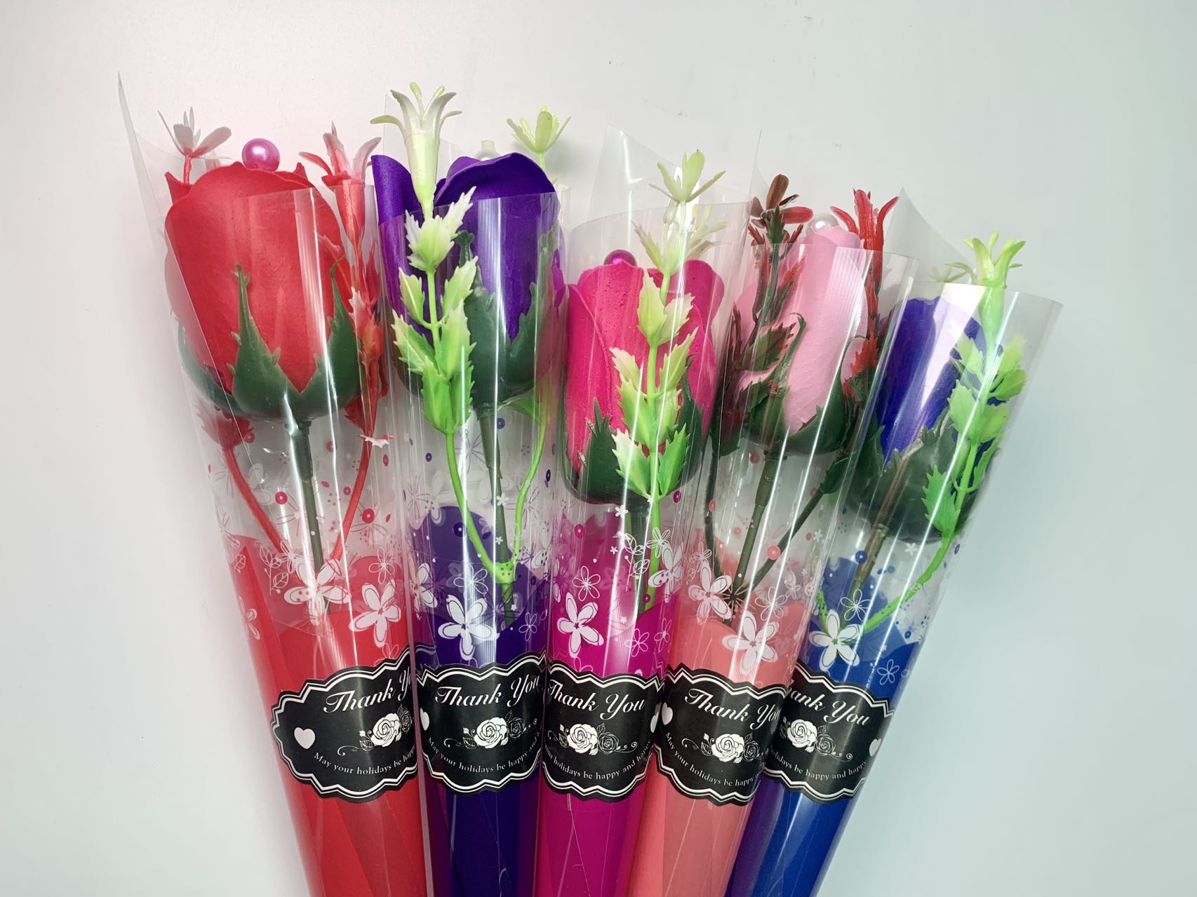 Creative gift soap flower single stick wholesale soap flower Qixi Festival gift, preserved flower single stick rose PVC details Picture