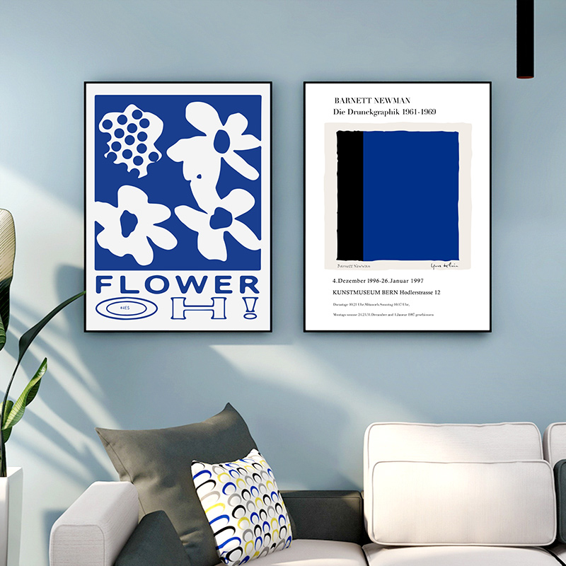 北欧风法式小众极简克莱因蓝白色现代简约客厅组合装饰画详情图3