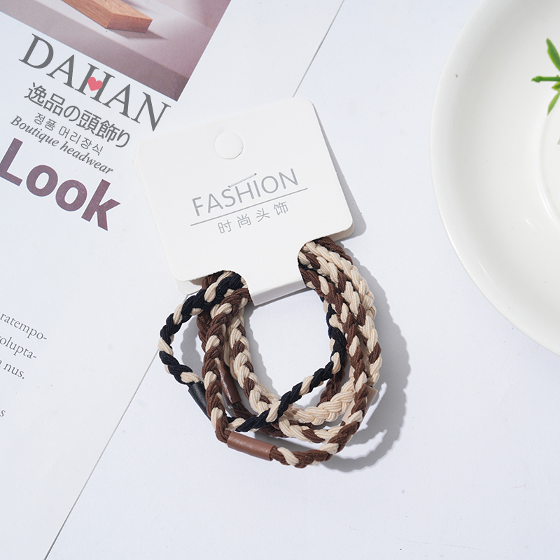 Small flat thread braided hair bands, Korean-style women's hair ties, basic ponytail tying, hair identification ropes, high-elasticity rubber bands, leather covers, headwear