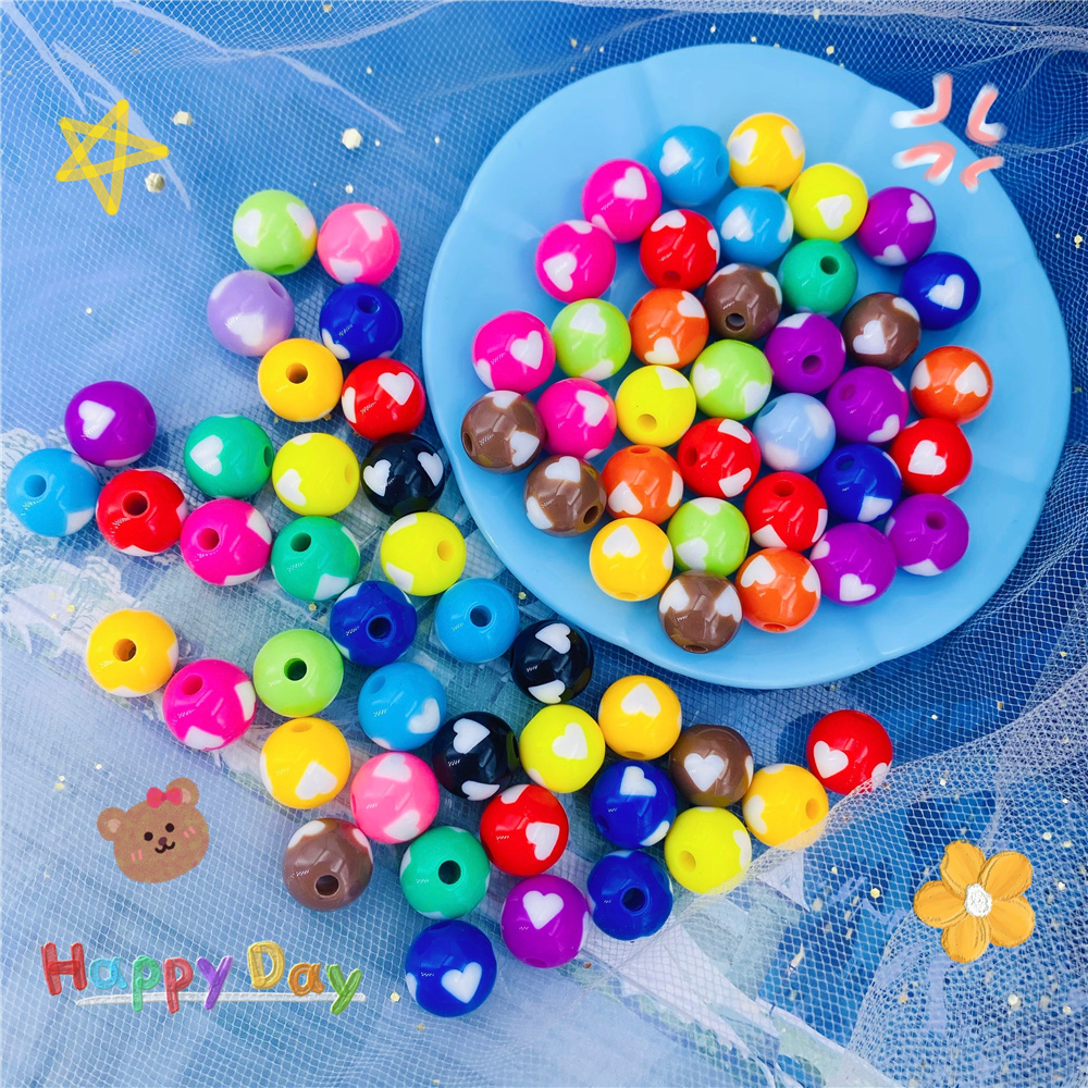 16MM acrylic heart-shaped round beads, solid color candy color, two-color straight hole beads, loose beads, string beads, DIY jewelry accessories wholesale details Picture