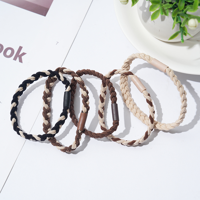 Small flat thread braided hair bands, Korean-style women's hair ties, basic ponytail tying, hair identification ropes, high-elasticity rubber bands, leather covers, headwear Item Picture