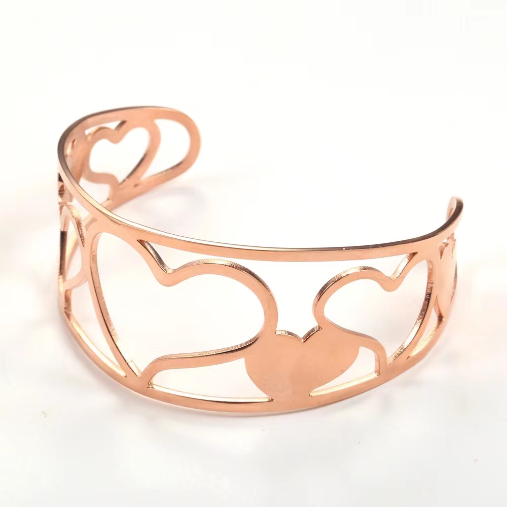 New stainless steel wrist accessories, heart-shaped hollowed-out wide open bracelet and wristband, ladies' titanium steel wrist accessories detail image 4