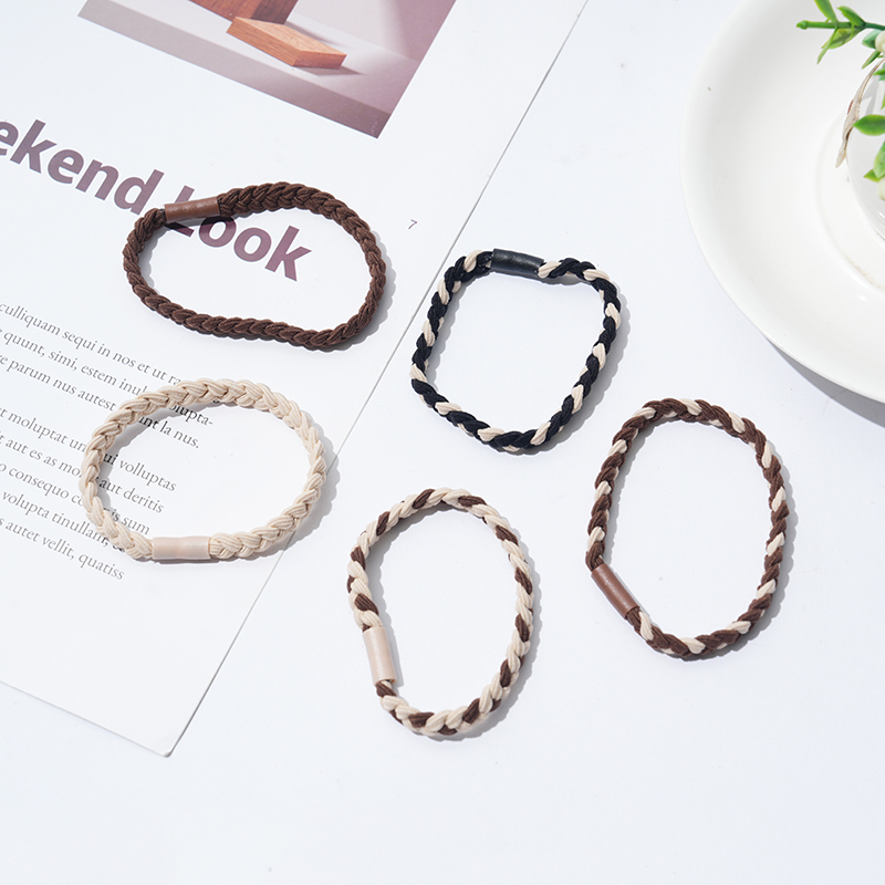 Small flat thread braided hair bands, Korean-style women's hair ties, basic ponytail tying, hair identification ropes, high-elasticity rubber bands, leather covers, headwear details Picture