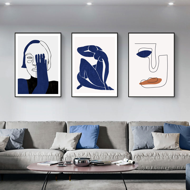 法式小众清新北欧风组合画克莱因蓝色客厅装饰画详情图1