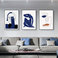 法式小众清新北欧风组合画克莱因蓝色客厅装饰画图