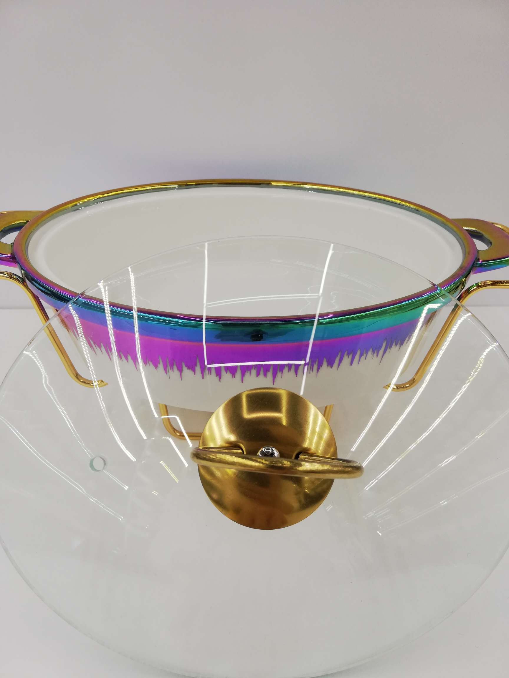 新款网红爆款七彩镀金汤锅带金色铁架13寸椭圆形陶瓷汤锅详情图5