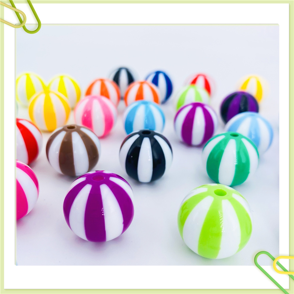 DIY beaded jewelry accessories wholesale acrylic round beads, striped beads, solid color, candy color, two-color straight hole beads, loose beads Specification image