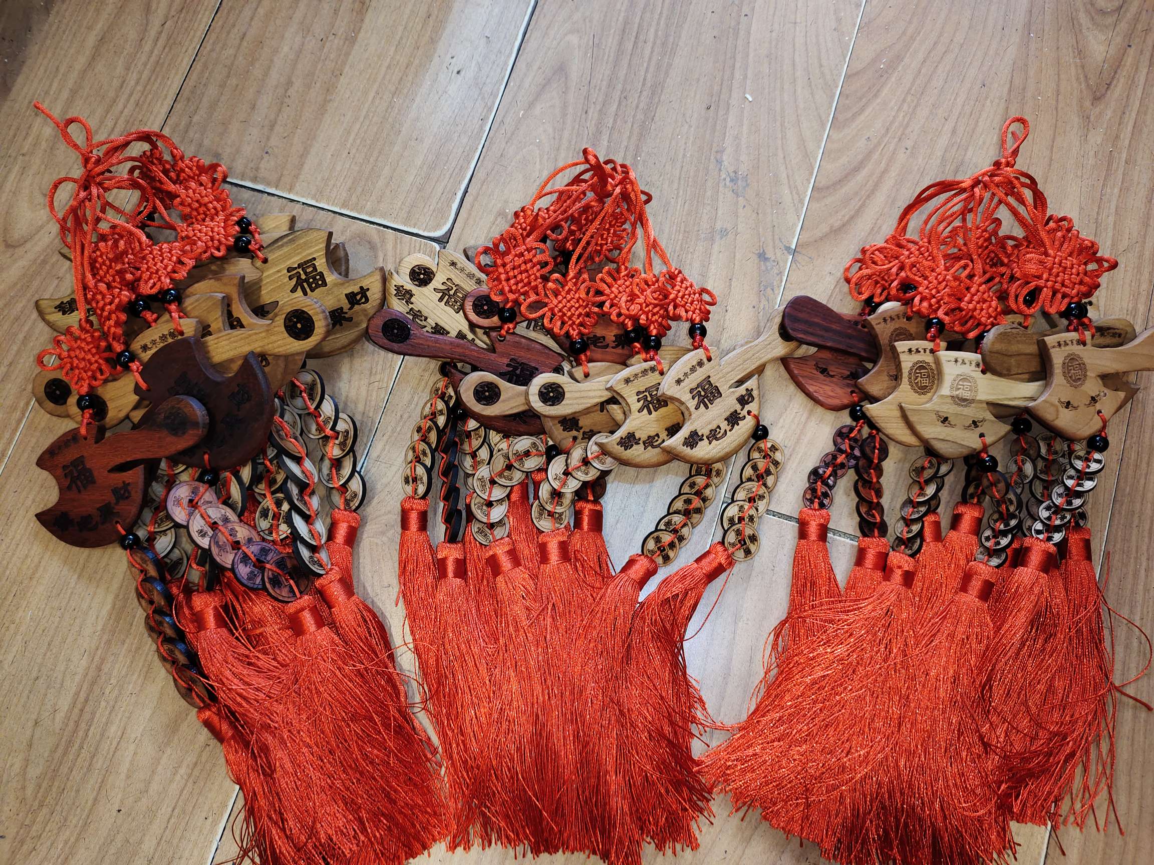 桃木制品挂件，加上真铜五帝钱，一斧压百祸，平安聚财，万事大吉，财源滚滚来详情图6