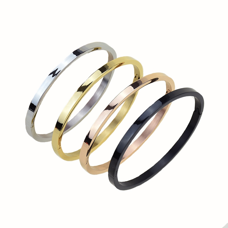 European and American smooth titanium steel couple open bracelet, rose gold stainless steel minimalist bracelet, elegant men's and women's accessories Item Picture