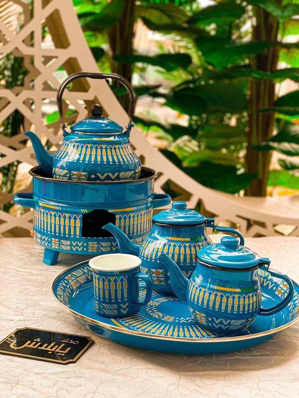 Hot-selling new high-quality enamel teapot set: 3 water kettles, 1 cup, 1 plate, 1 pot. Customizable patterns available Specification image
