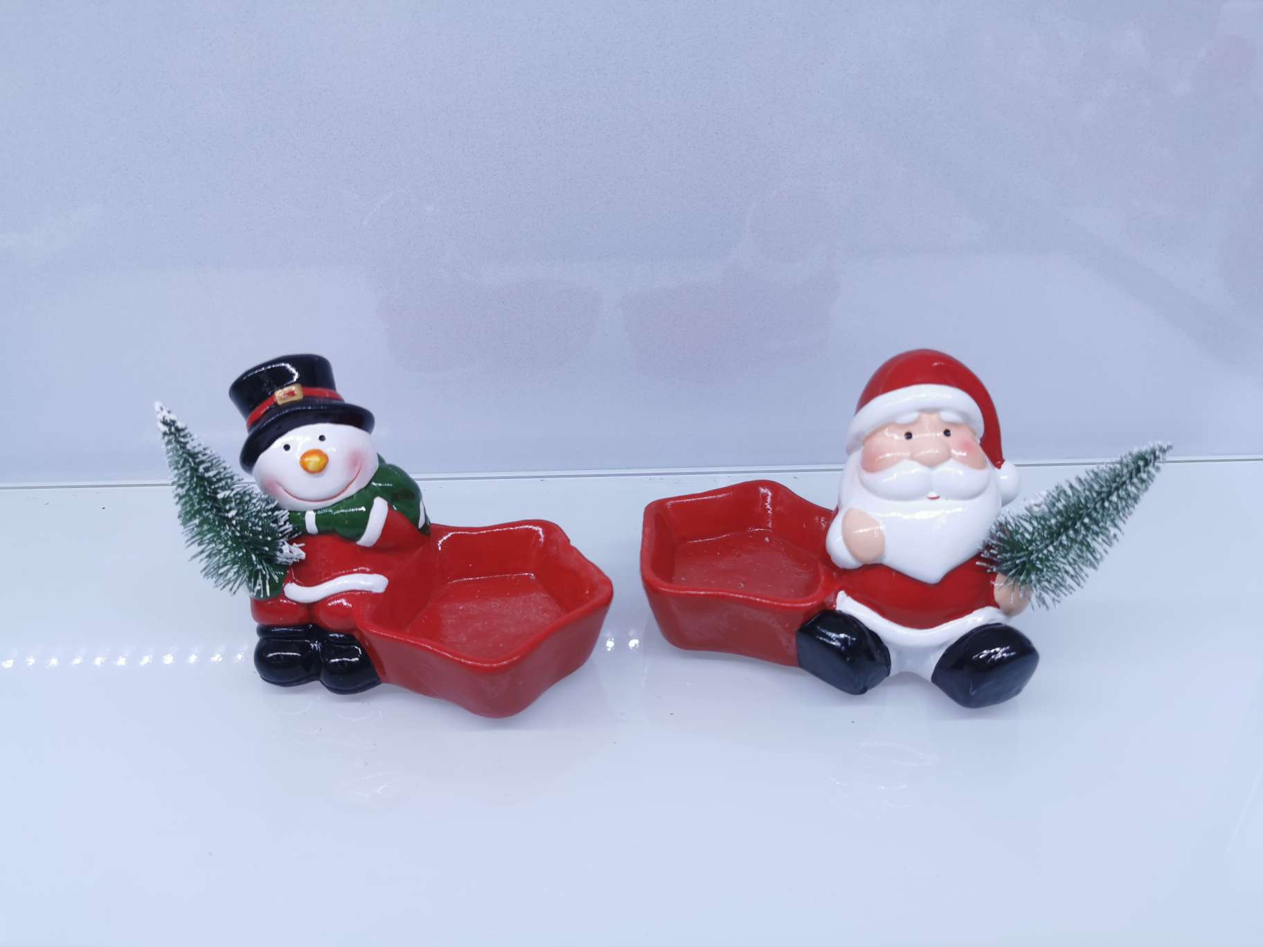Ceramic Christmas candlestick candles, Santa Claus figurines, Christmas trees