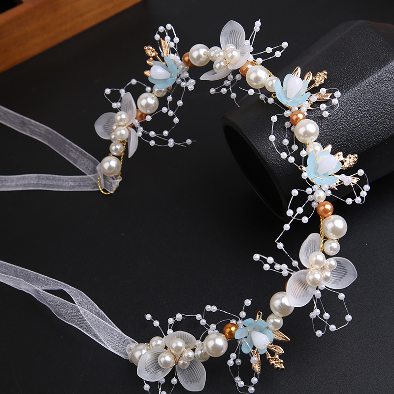 Wholesale of European and American bride headwear: simple and thin picture flower headbands, rhinestone headwear, alloy headbands, flower girl gowns, little girl fairy headwear, garland headwear details Picture
