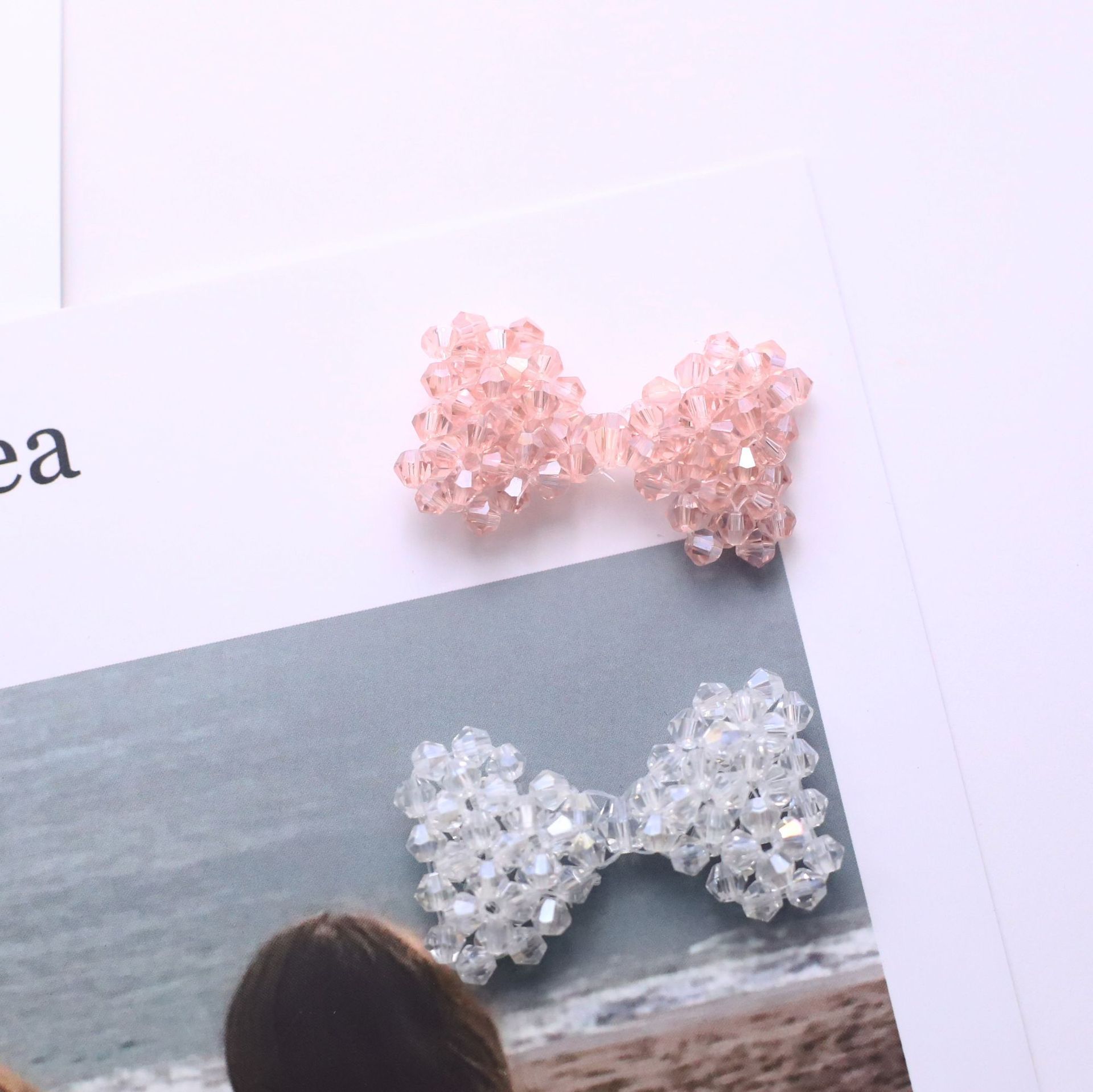 手工串珠蝴蝶结正方体耳饰半成品服装辅料饰品配件耳钉材料详情1