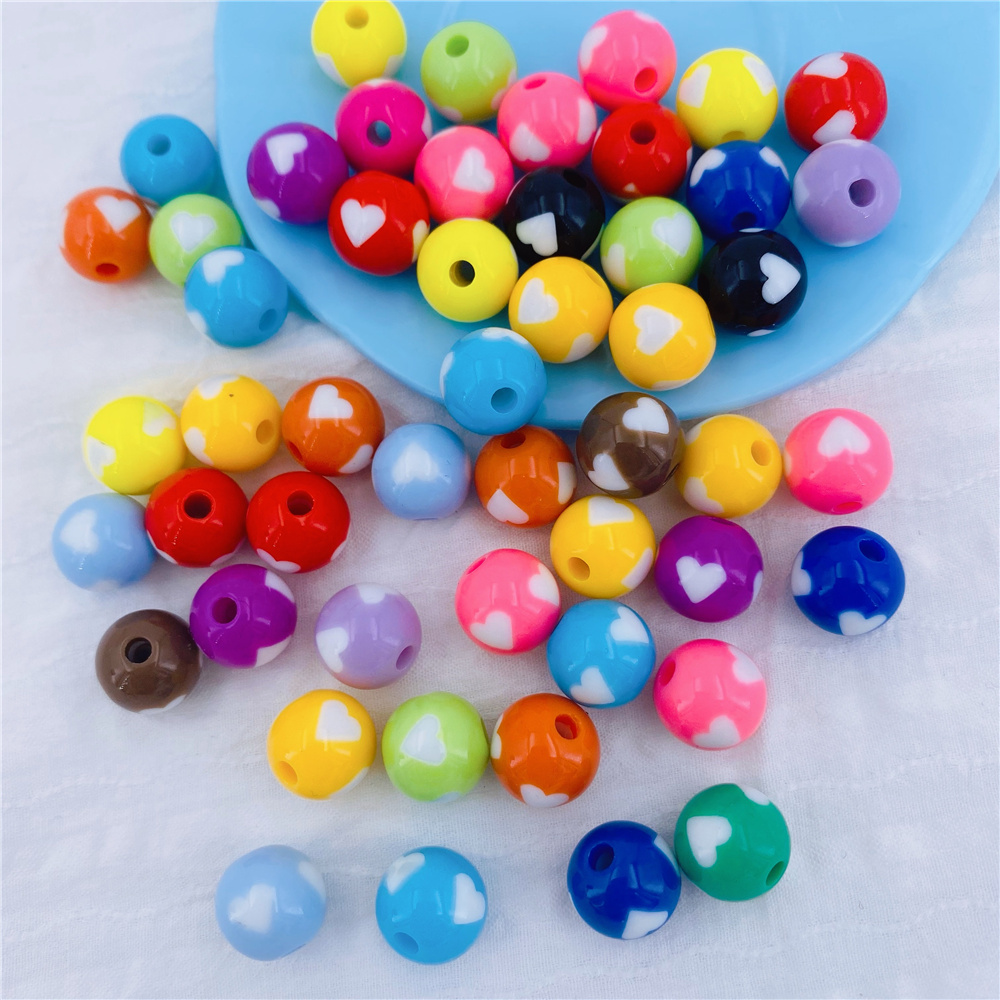16MM acrylic heart-shaped round beads, solid color candy color, two-color straight hole beads, loose beads, string beads, DIY jewelry accessories wholesale Specification image