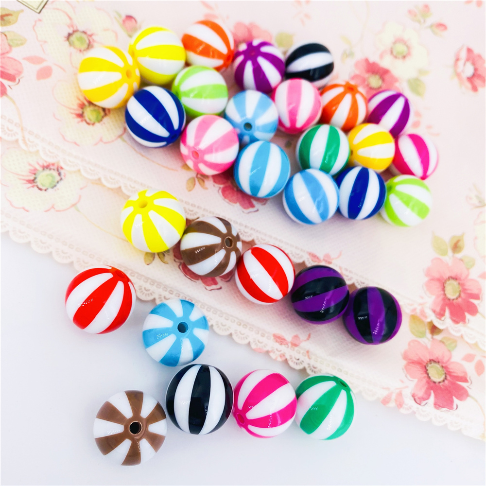 DIY beaded jewelry accessories wholesale acrylic round beads, striped beads, solid color, candy color, two-color straight hole beads, loose beads details Picture