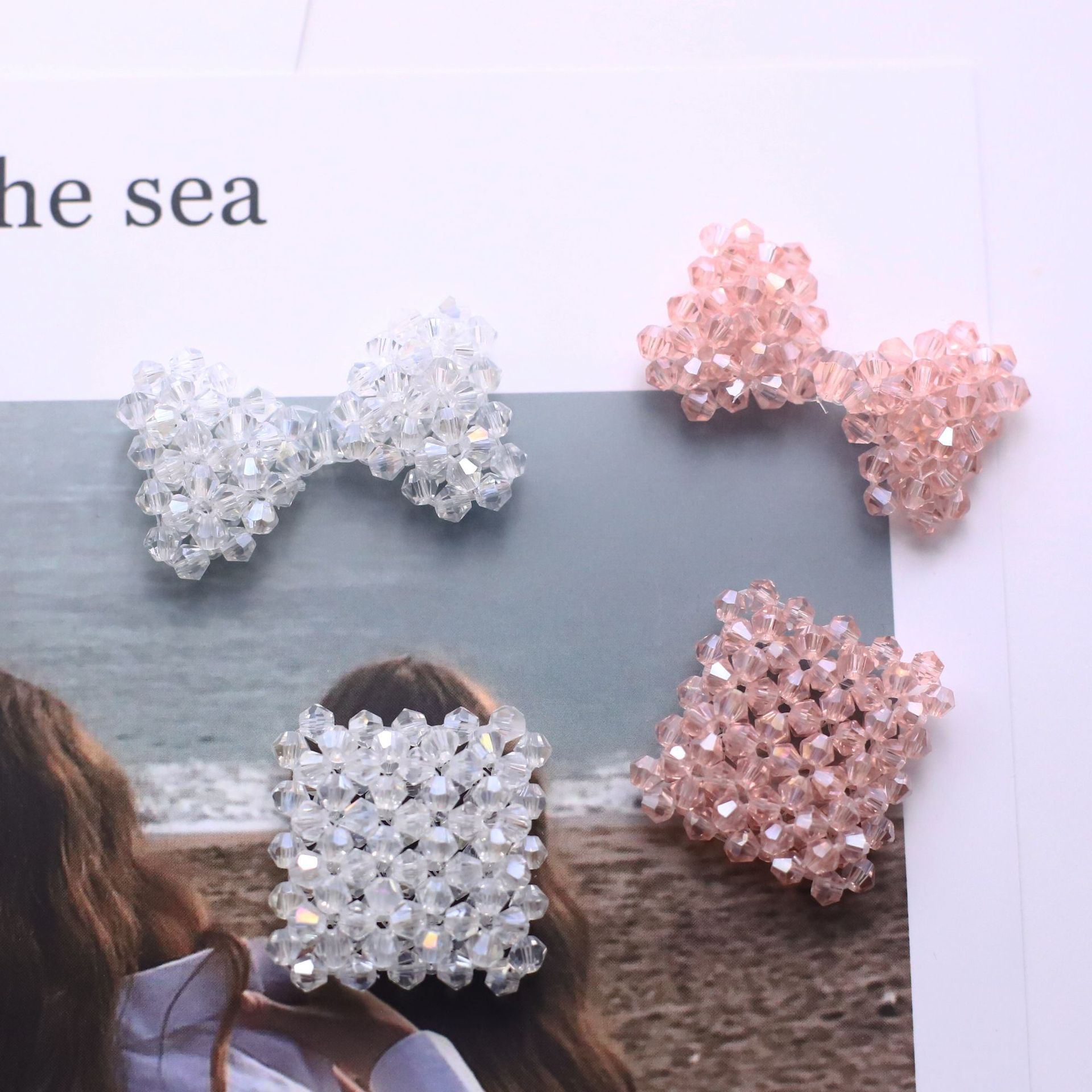 手工串珠蝴蝶结正方体耳饰半成品服装辅料饰品配件耳钉材料详情3