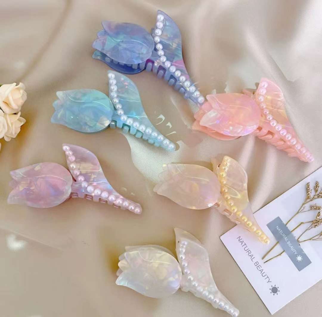 夏微宜饰品韩版抓夹郁金香发夹醋酸发夹仙女简约盘发植物造型发饰 