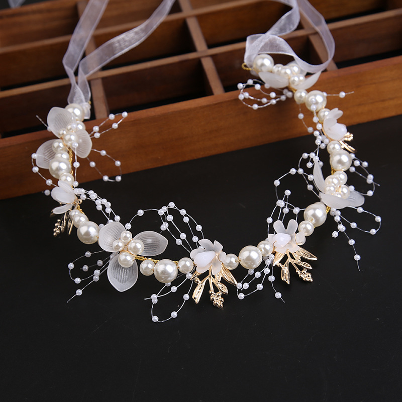 Wholesale of European and American bride headwear: simple and thin picture flower headbands, rhinestone headwear, alloy headbands, flower girl gowns, little girl fairy headwear, garland headwear Specification image