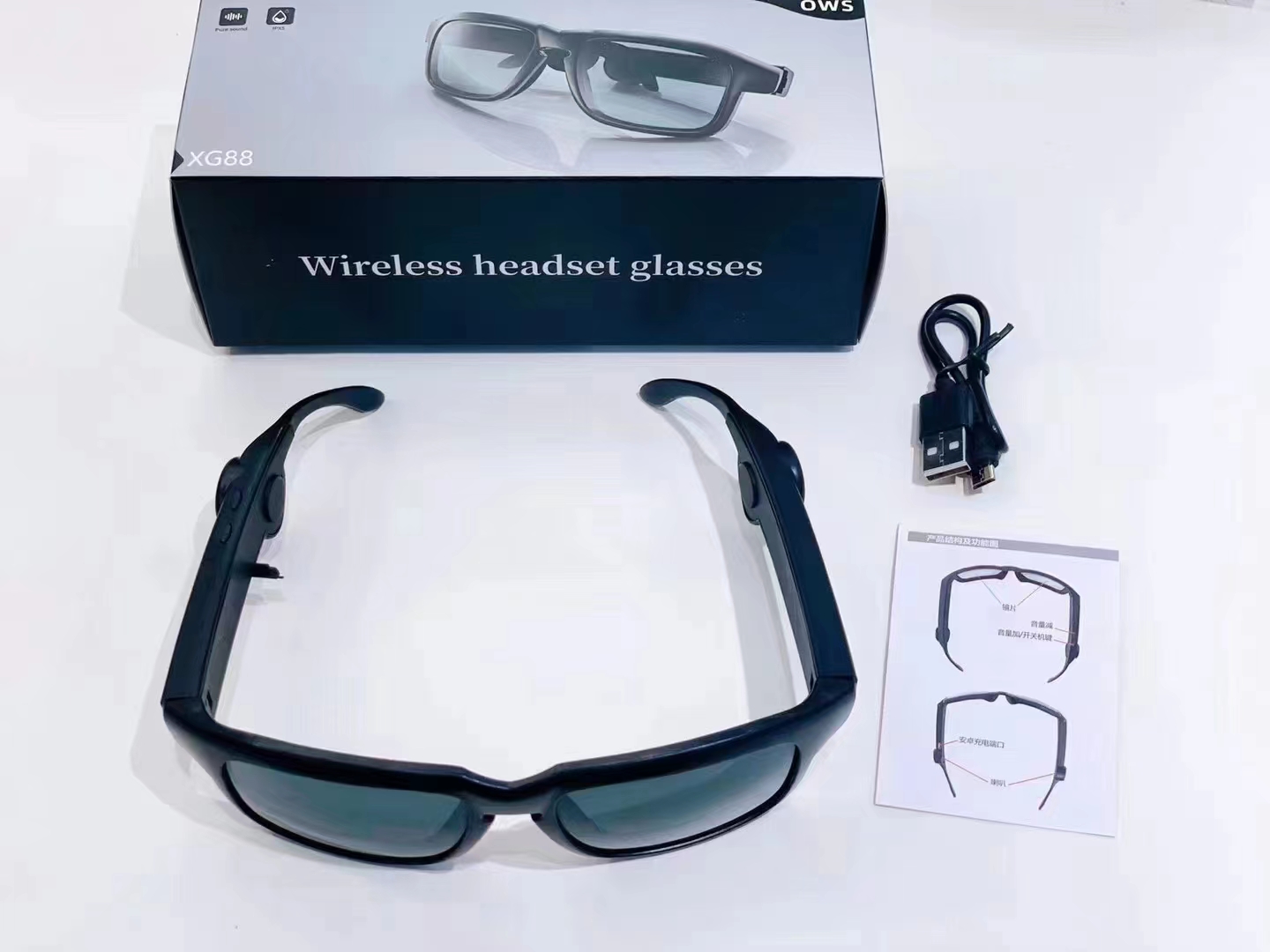 Wireless Bluetooth headphones, glasses, bone conduction headphones for both men and women details Picture