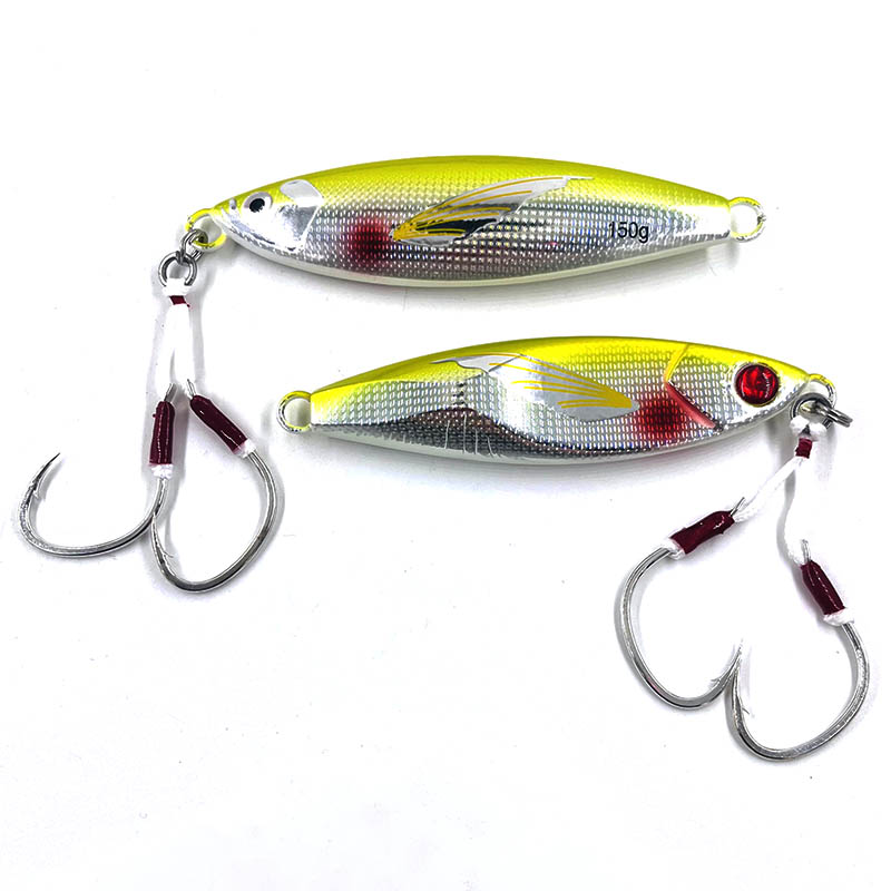 Double-hook iron plate 120g 150g, with hook bait, slow-swinging iron plate, winged flying fish, night light, sea fishing, 6-color outdoor fishing Application Scenario