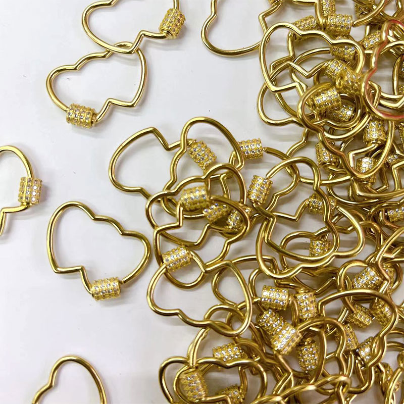 Cross-border exclusive copper micro-inlaid jewelry accessories, diy inlaid zircon heart jewelry, screw buckles, twist buckles factory wholesale Specification image
