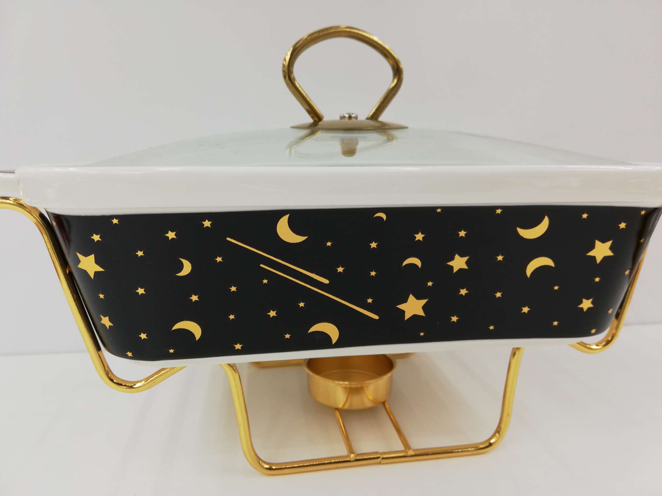 外贸热销新款浪漫星月汤锅镀金陶瓷汤锅长方铁架汤锅详情图2