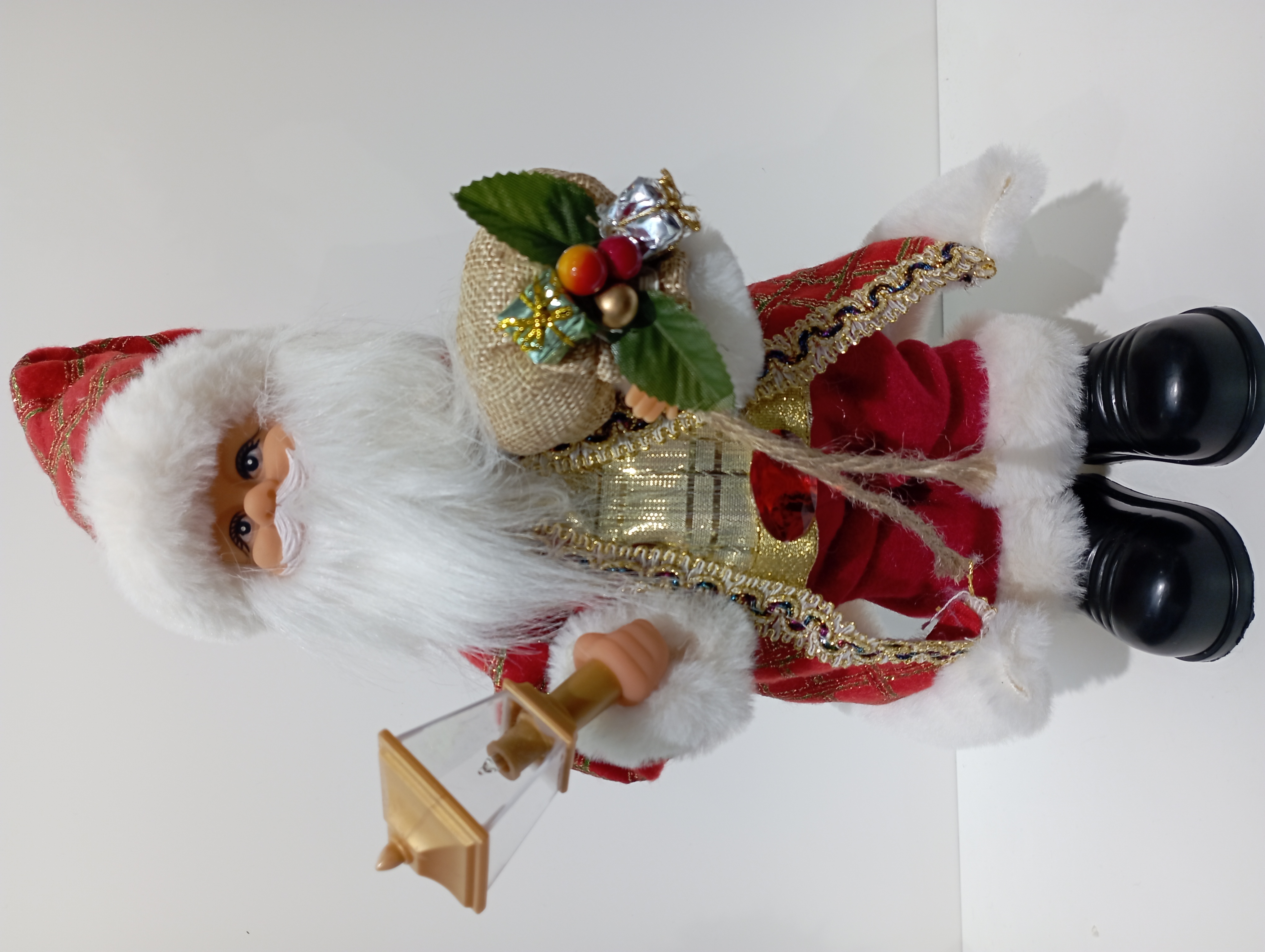 9123圣诞老人玩偶会动手拿麻包宫灯会亮带音乐圣诞节装饰