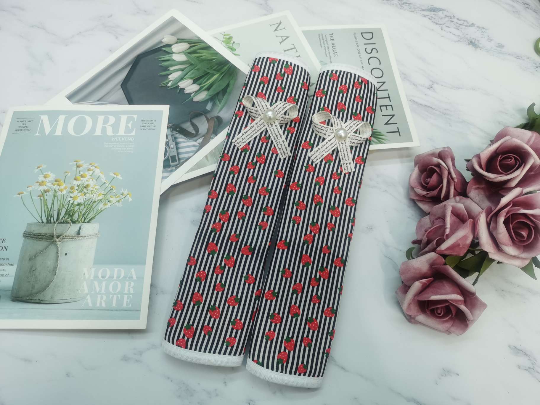 小草莓布艺防污防尘防静电双开对开门冰箱门拉手套双门把手套扶手套