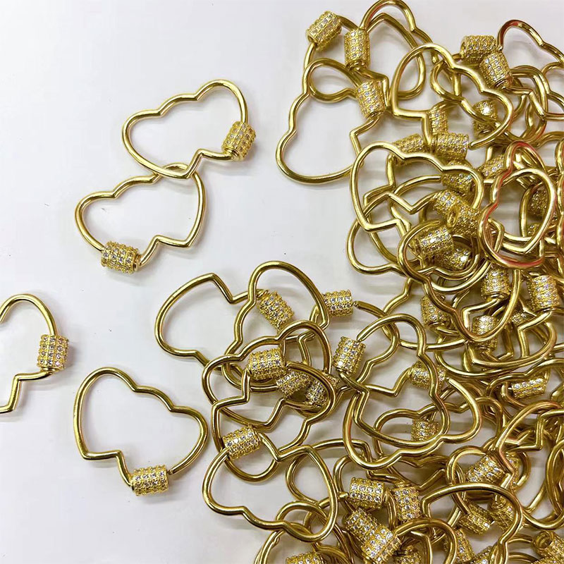 Cross-border exclusive copper micro-inlaid jewelry accessories, diy inlaid zircon heart jewelry, screw buckles, twist buckles factory wholesale details Picture