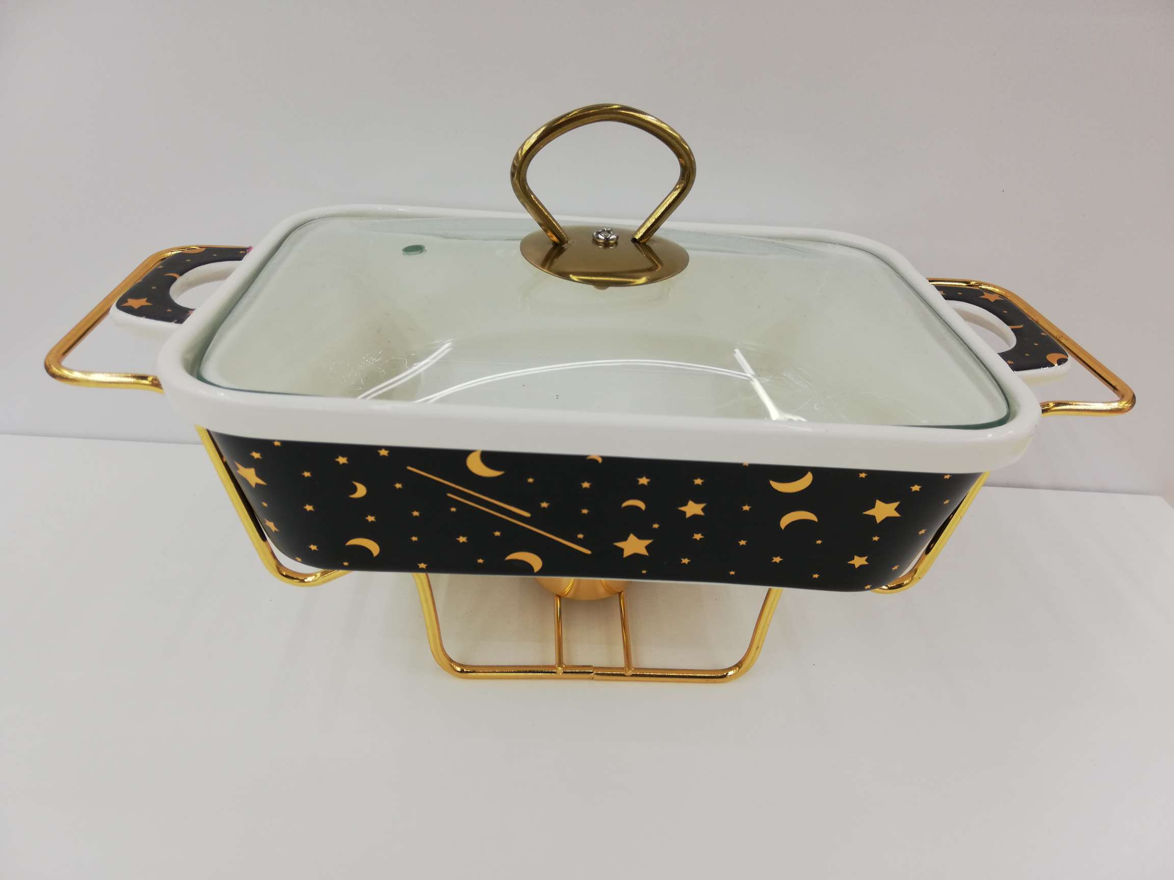 外贸热销新款浪漫星月汤锅镀金陶瓷汤锅长方铁架汤锅详情图1