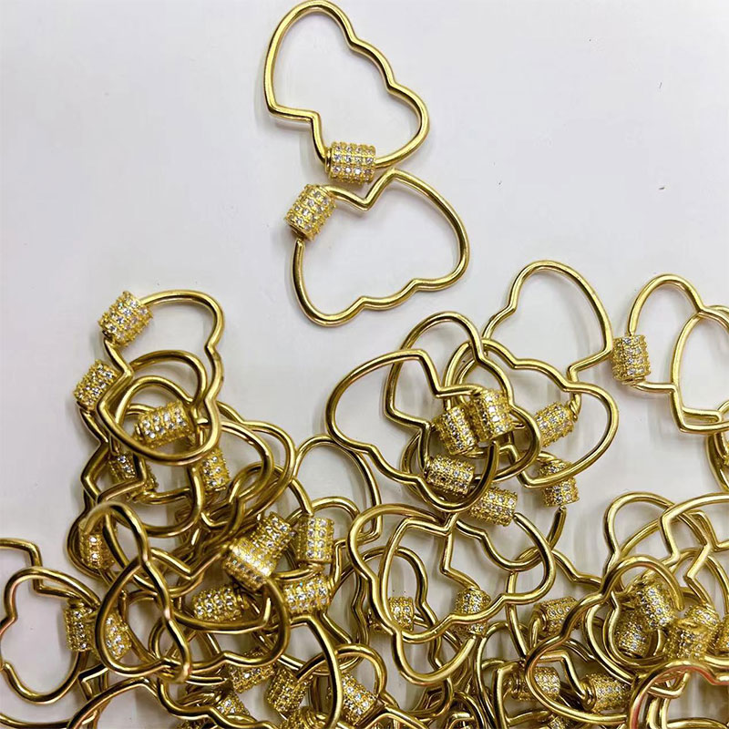 Cross-border exclusive copper micro-inlaid jewelry accessories, diy inlaid zircon heart jewelry, screw buckles, twist buckles factory wholesale Item Picture