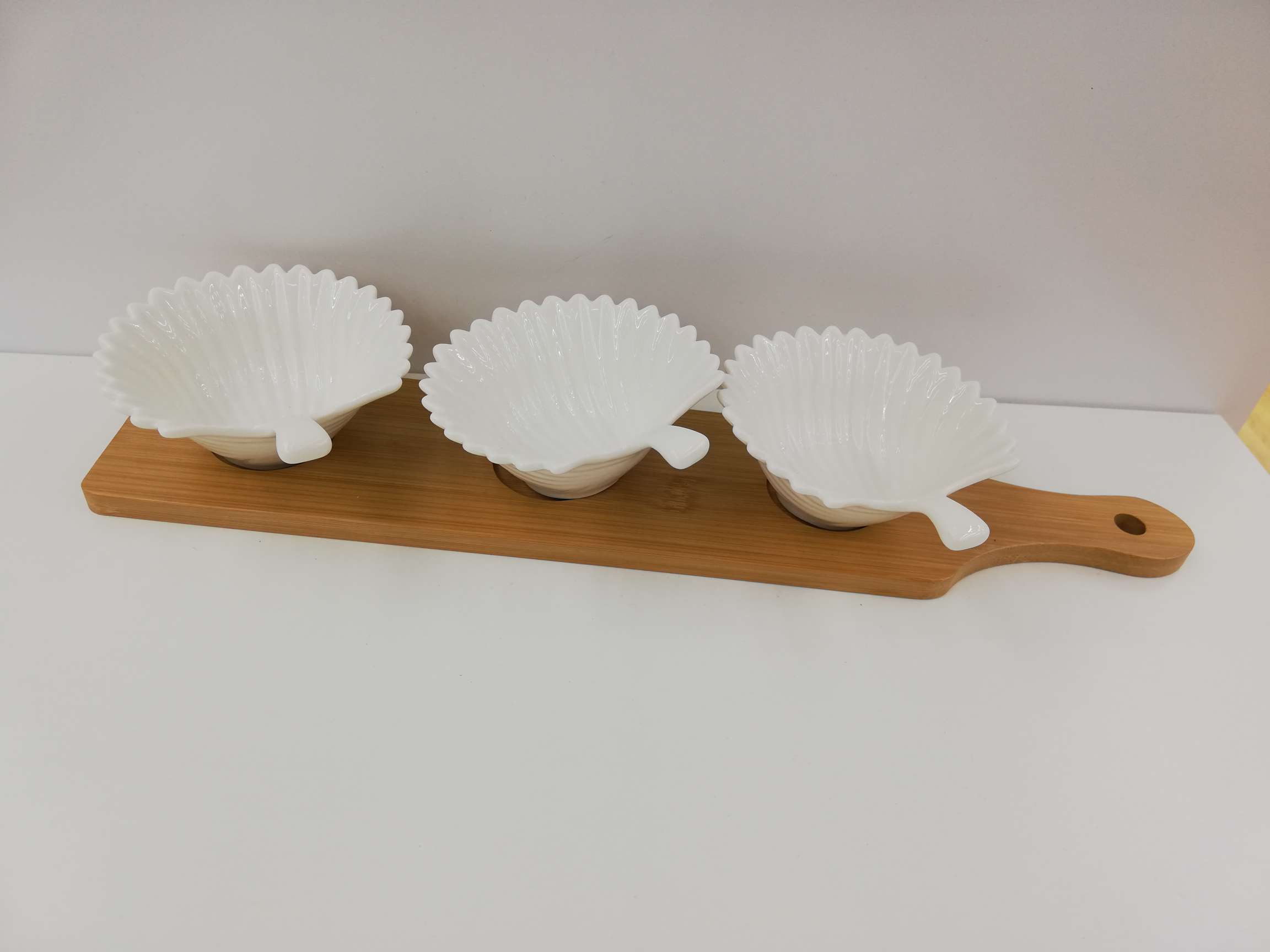 新款树叶碗零食碗干果碗竹板纯白陶瓷迷你碗套装详情图3