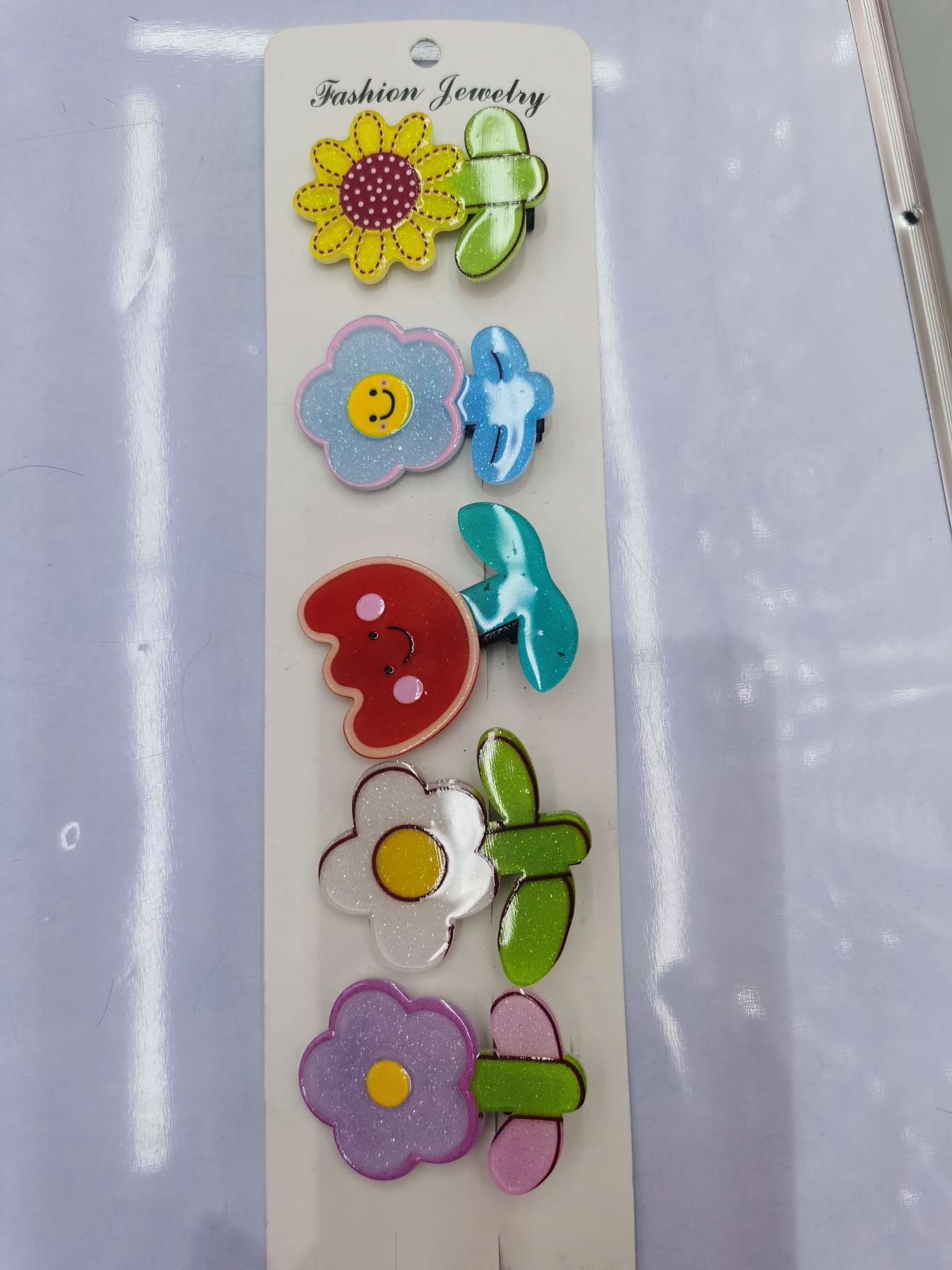 中号五款五色一卡压克力花5公分夹子茗兰饰品