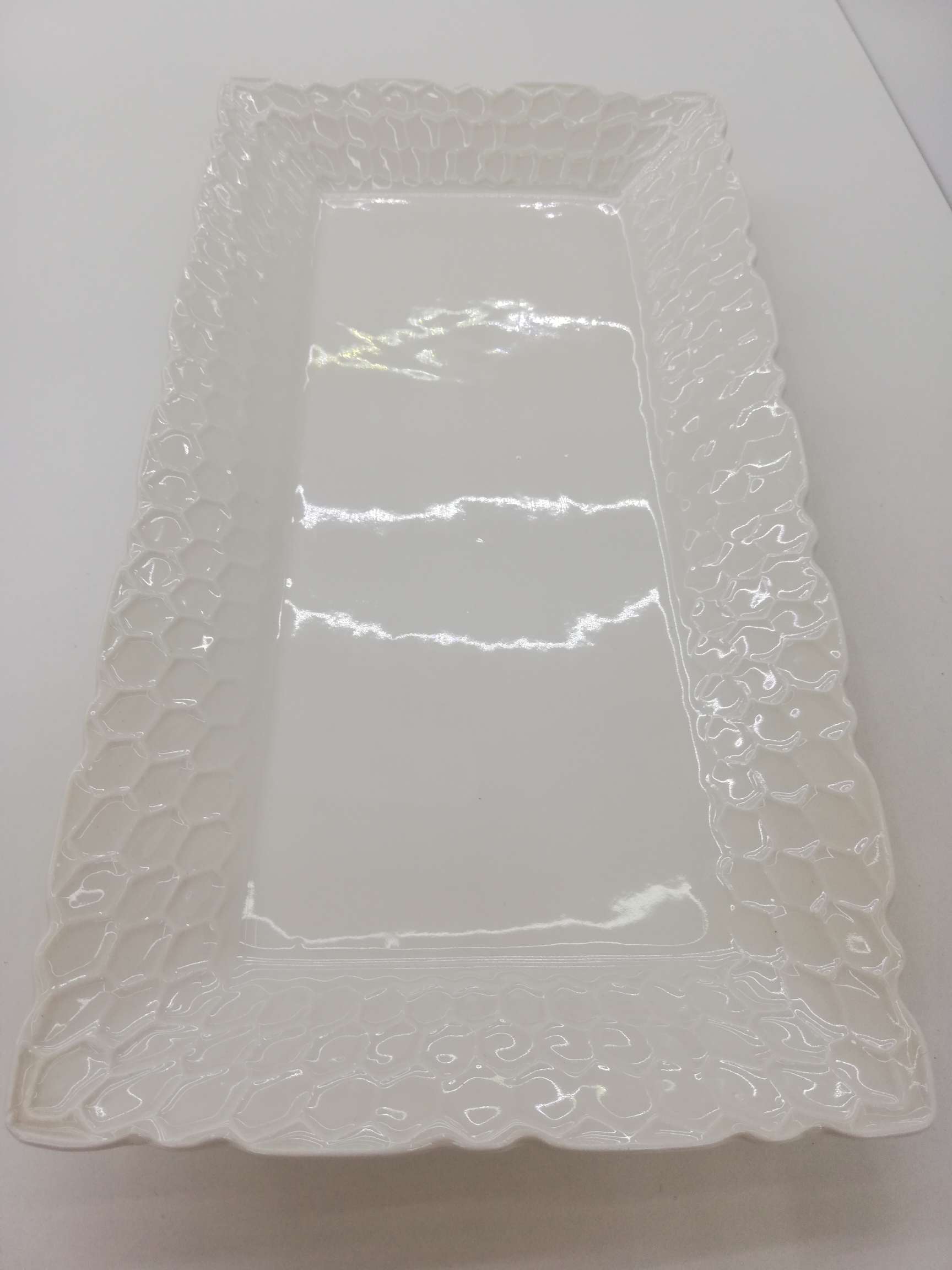 外贸热销纯白长方盘蜂窝盘12寸14寸16寸陶瓷盘详情图4