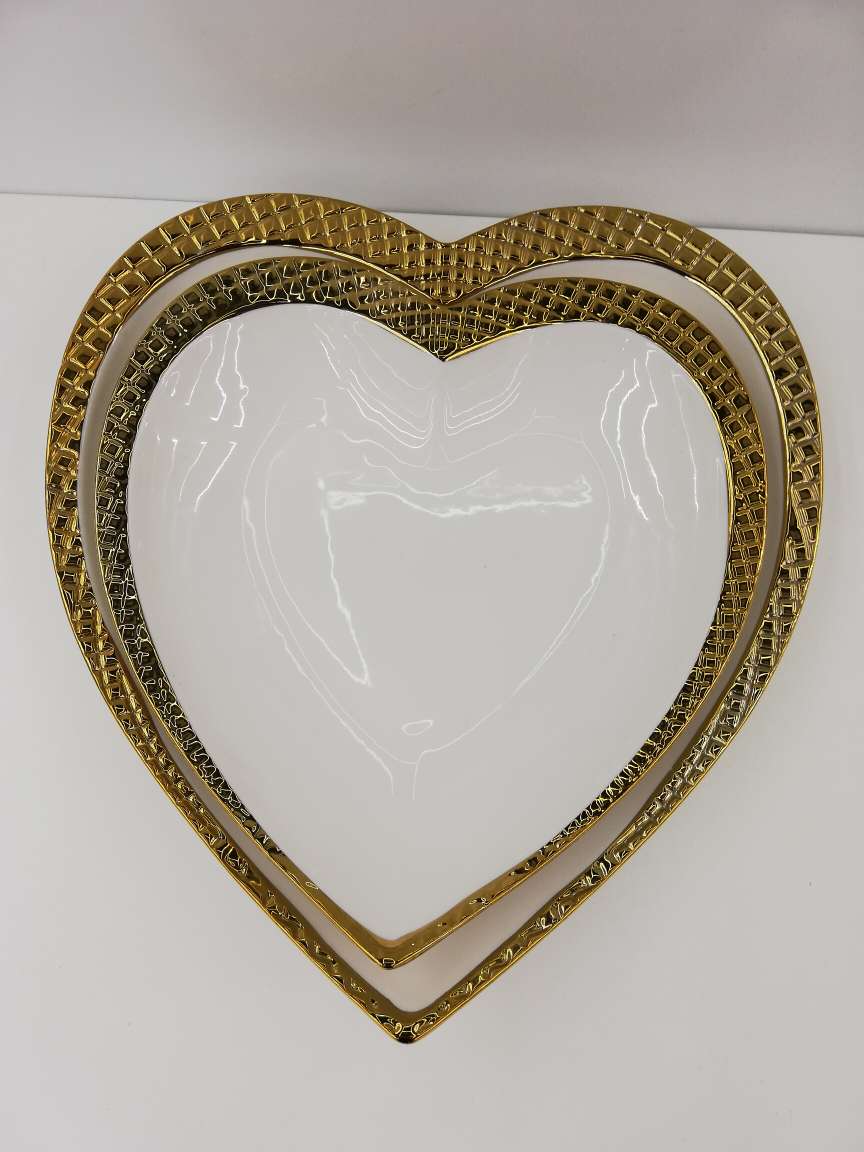 外贸热销镀金爱心盘水果盘陶瓷盘详情图2