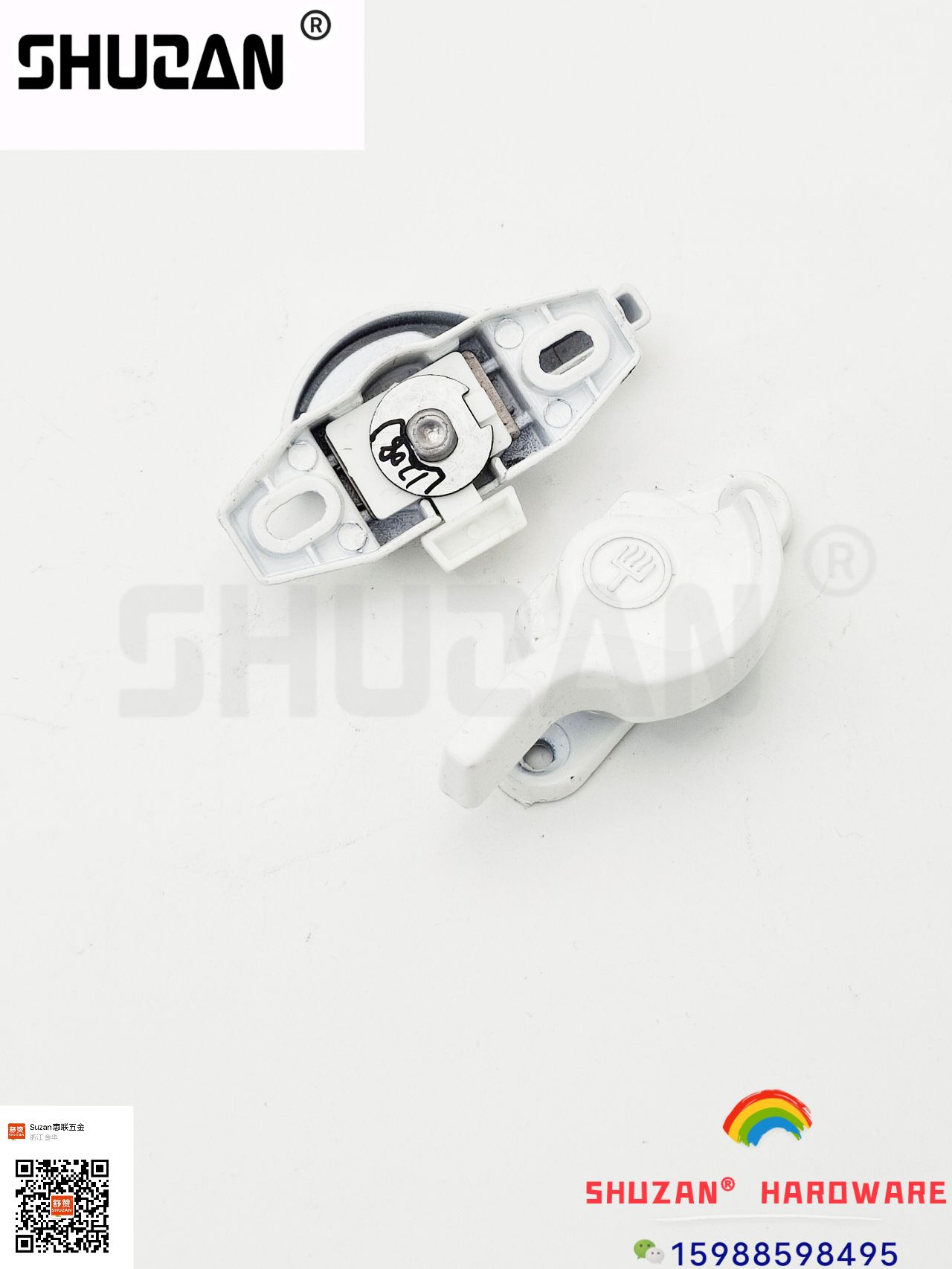Shuzan hardware crescent Lock is sturdy and durable. It comes in various sizes and specifications and is exclusively supplied for export. It is a white crescent lock Specification image