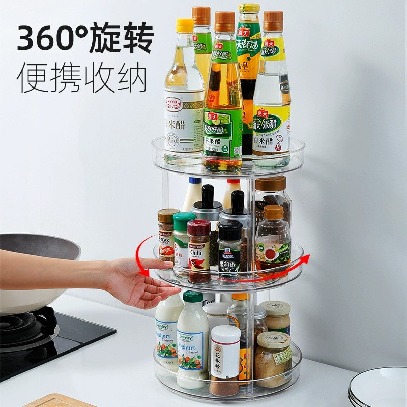 Transparente simple giratorio cocina baño multicapa desmontable apilable estante triangular caja de condimento cosmético gira