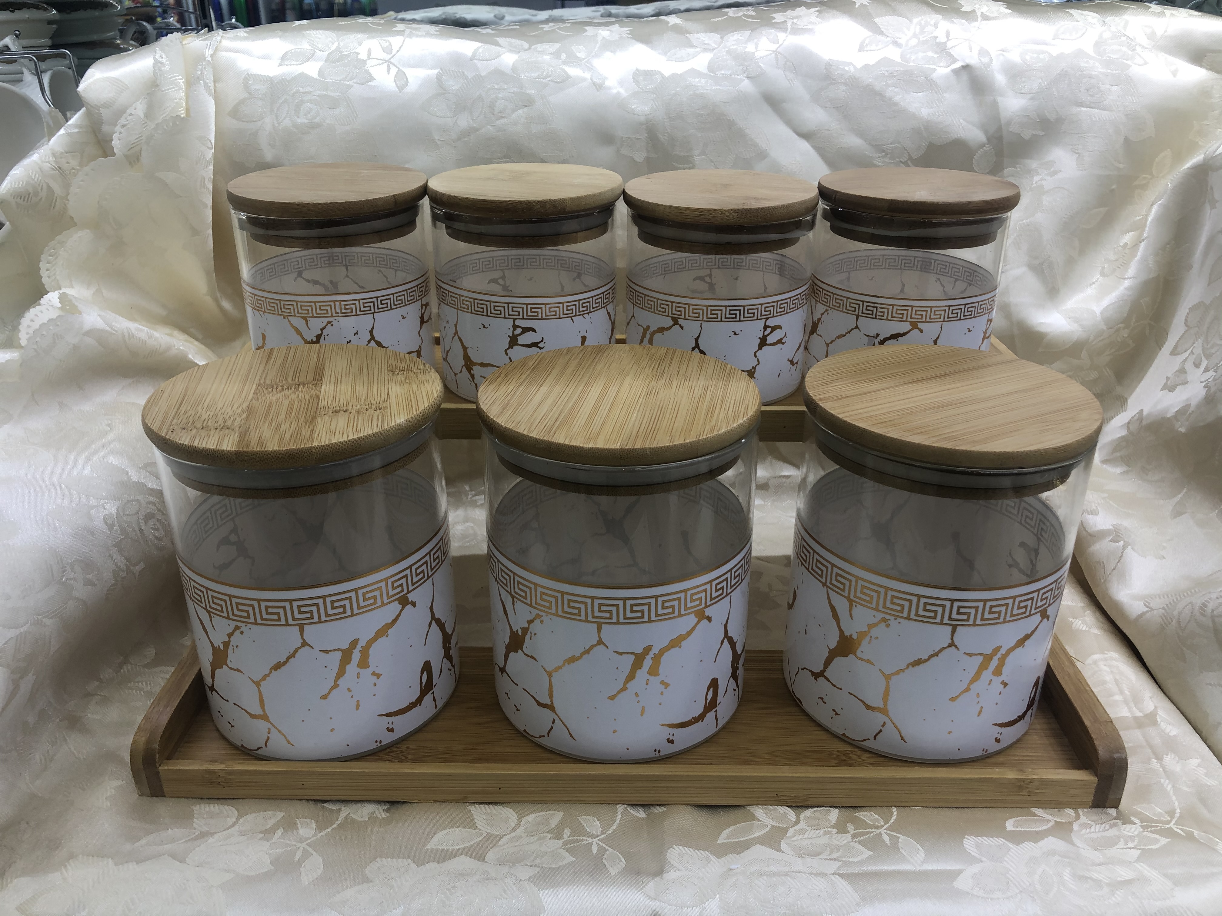 7 PC  玻璃 竹架 密封罐  家用品 厨房