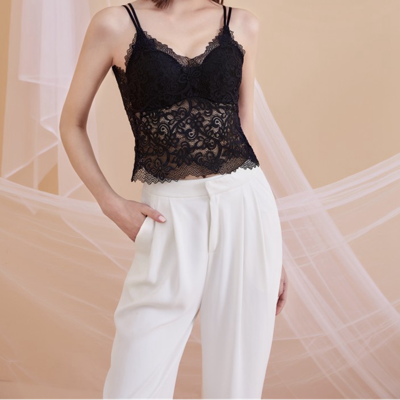 A dreamy red and pink halter top with a V-tie, chest and double shoulder straps, a sexy backless lace vest without steel rings Item Picture