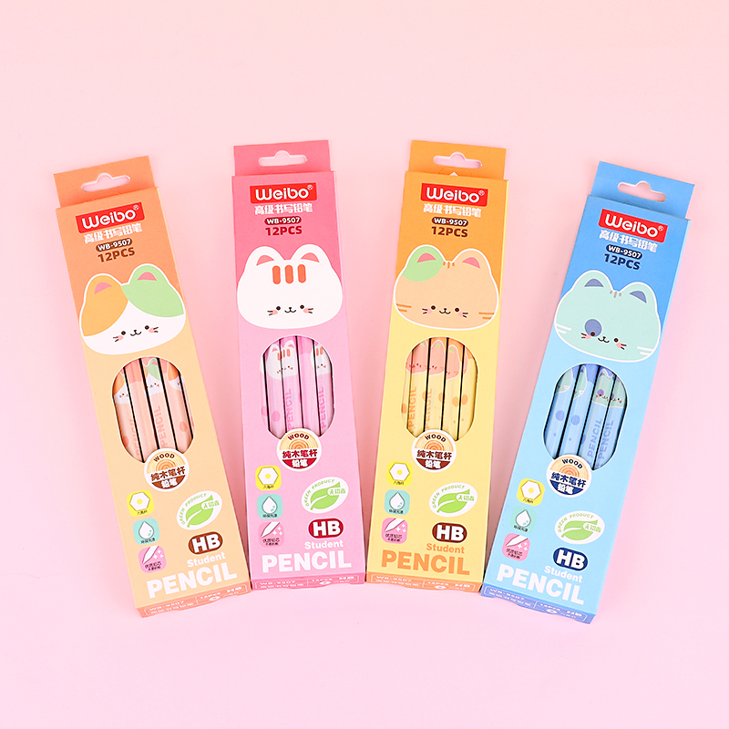weibo Weibo Pencil Box with eraser, cartoon, cute HB pencils, student stationery prizes, writing and drawing pens details Picture