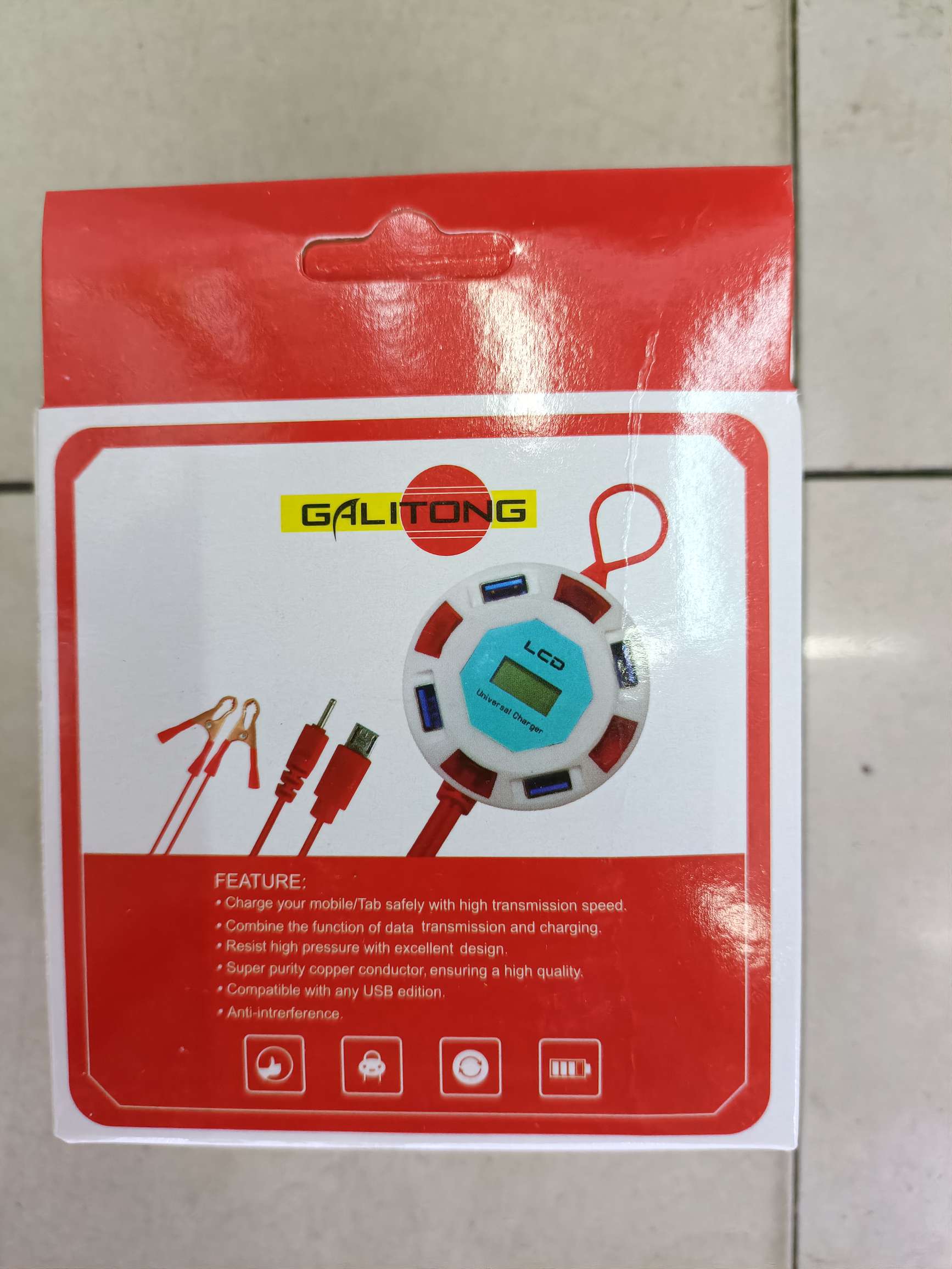 Circular con pantalla de visualización 4USB doble cargador de clip rojo detail image 3