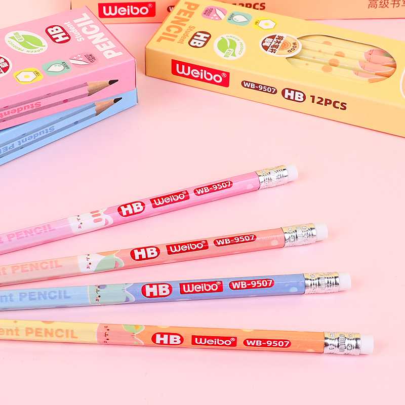 weibo Weibo Pencil Box with eraser, cartoon, cute HB pencils, student stationery prizes, writing and drawing pens Specification image